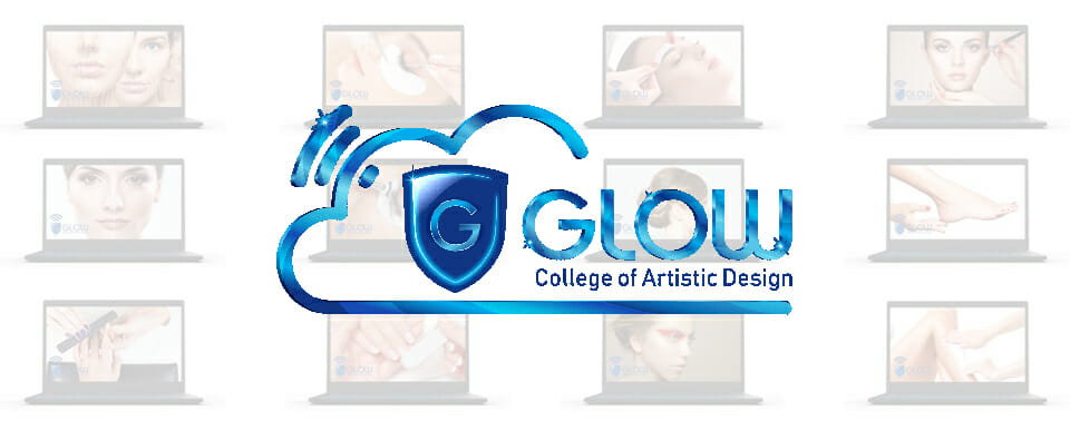 GLOW College logo with laptops in background.