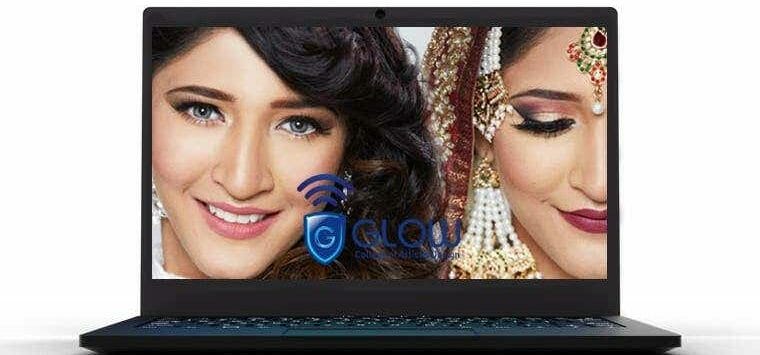 GLOW College laptop with image of two ethnic brides.
