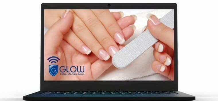 GLOW College laptop with image of manicured fingernails.