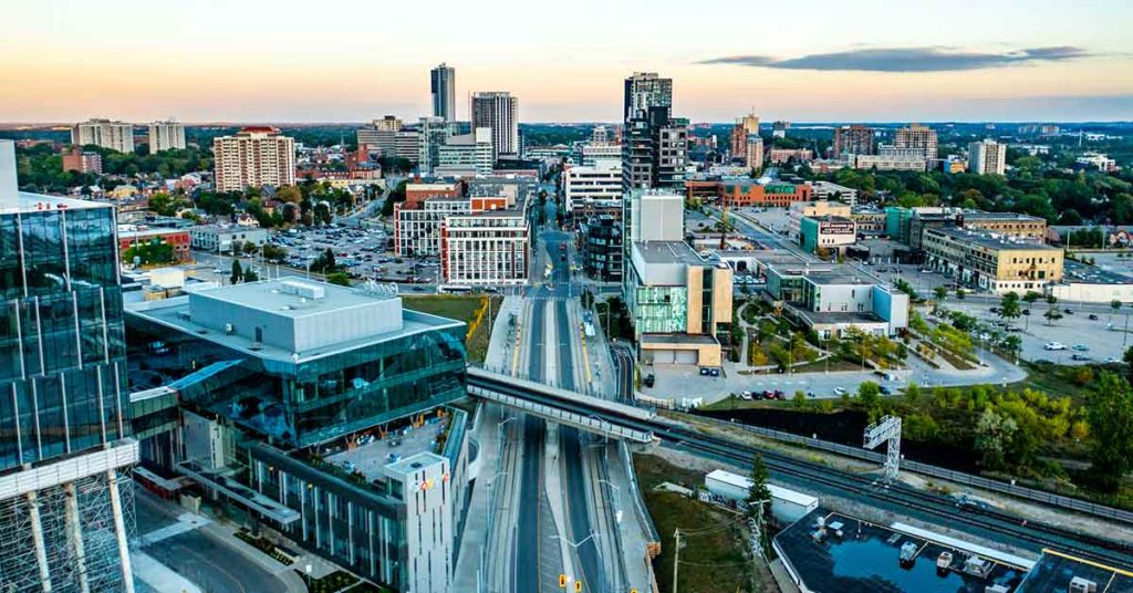 Waterloo city with a bridge over a road