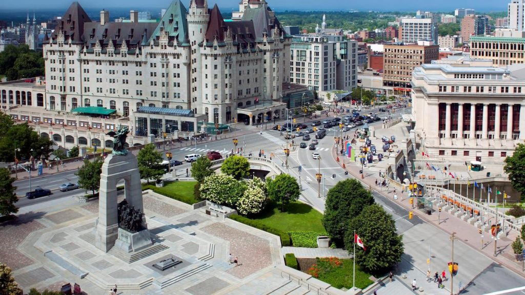 Ottawa downtown city with a statue and a large building