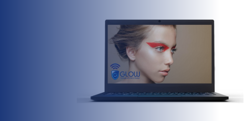 Glow laptop with model using orange makeup