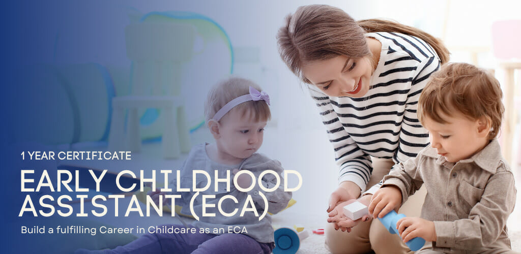 An Early Childhood Assistant sitting with two infants.